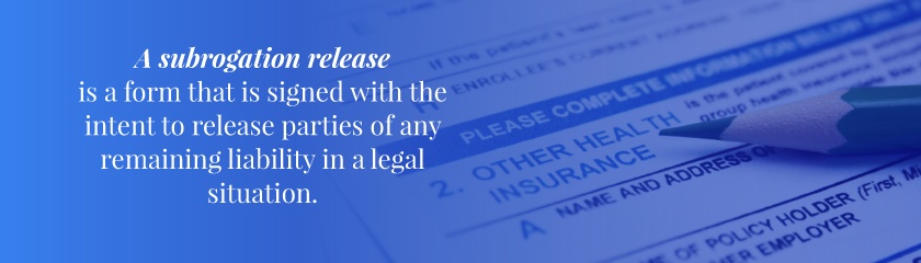 A subrogation release is a form that is signed with the intent to release parties of any remaining liability in a legal situation. A subrogation release is a form that is signed with the intent to release parties of any remaining liability in a legal situation.
