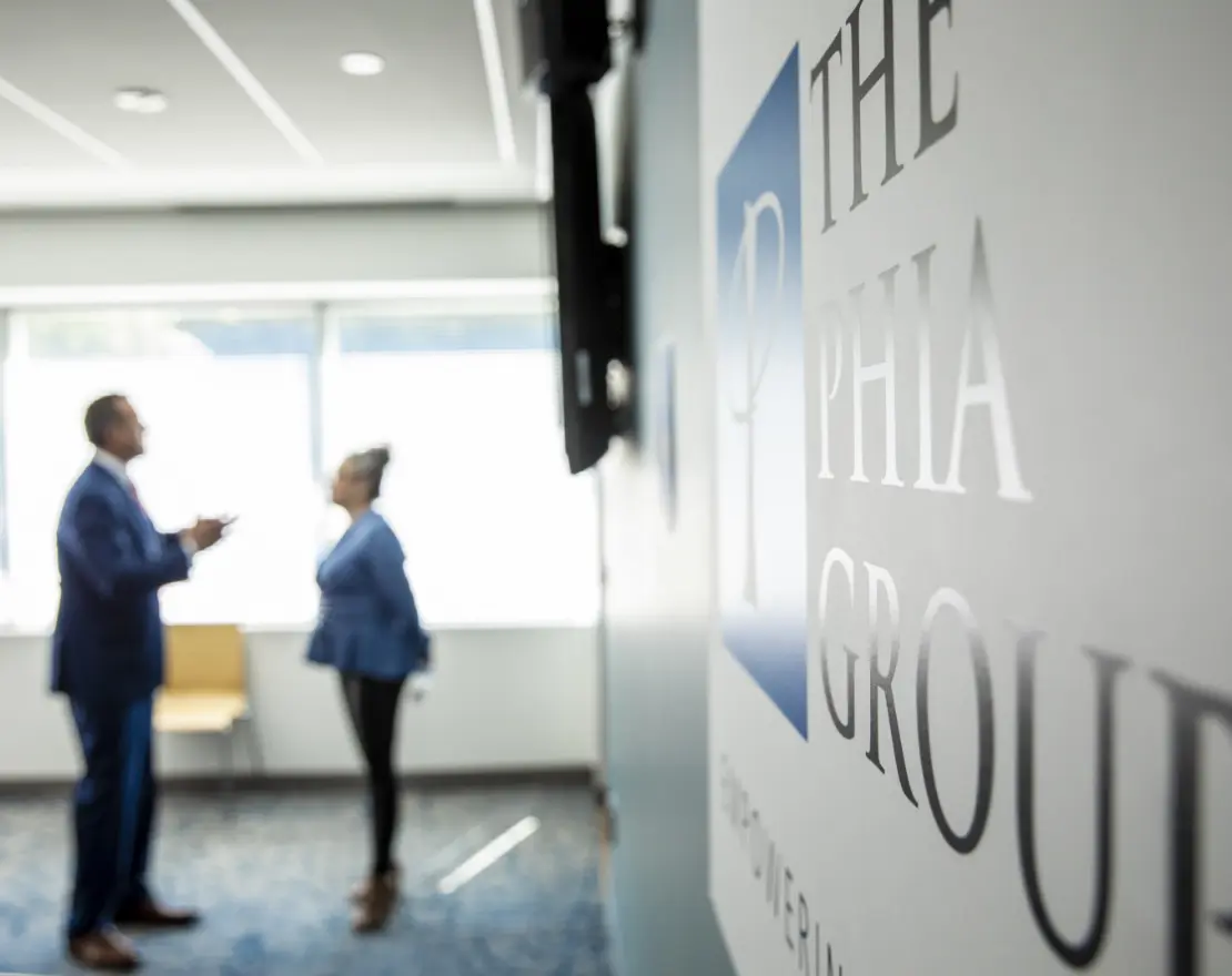 Photo of the phia logo in t he hallway