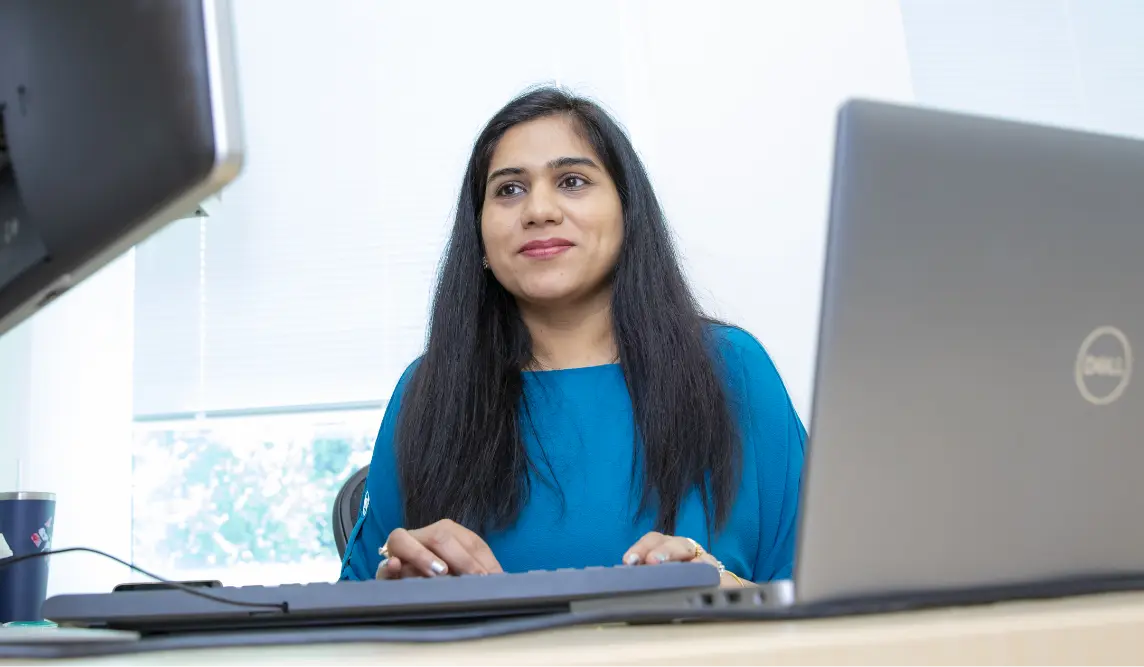 desk-work Employee looking and working at monitor on desk