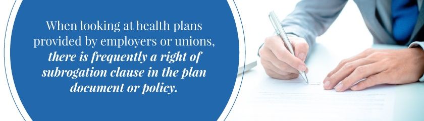 There is frequently a right of subrogation clause in the plan document or policy.